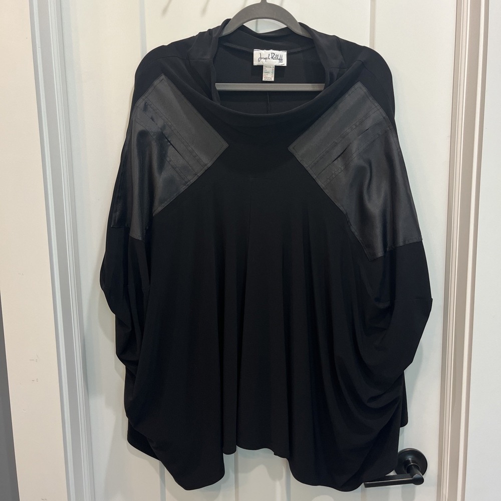 Joseph Ribkoff Women Black Asymmetrical Drapey Tunic Cape Top No Arm Holes Sz 10